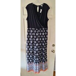 Dressbarn Womens XL Jumpsuit Black Floral Sleeveless Wide Leg Romper Culottes